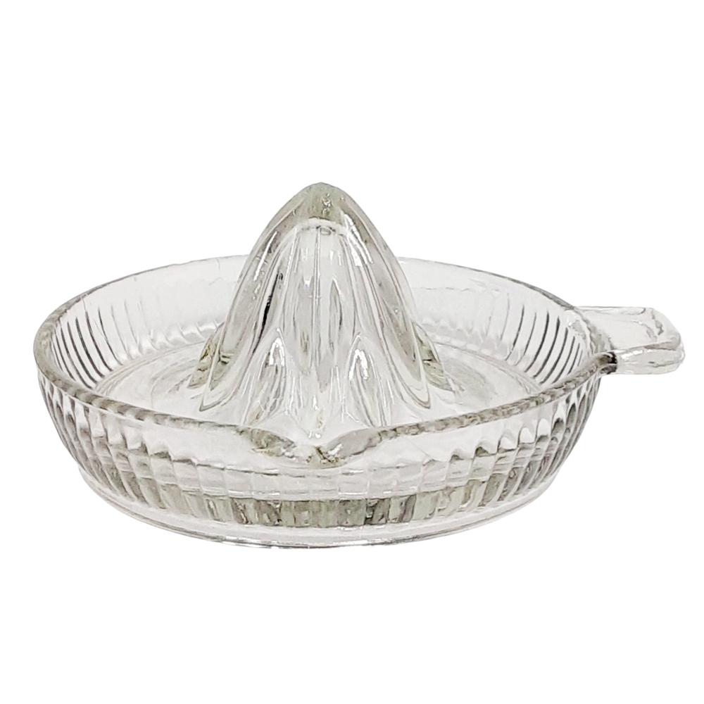 Vintage Clear Ribbed Glass Citrus Juicer Tab Handle Pour Spout Manual Reamer